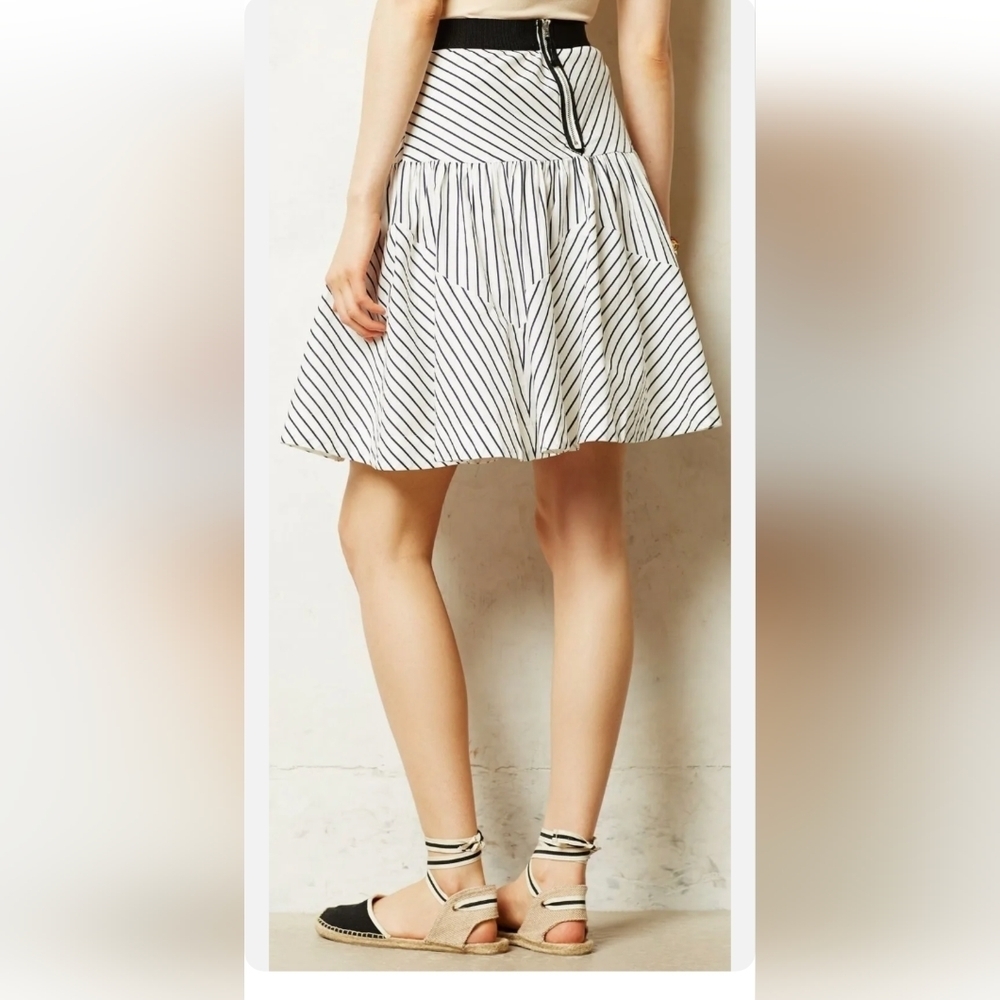 Maeve Anthropologie skirt Black & White stripes multi layer Flare Skirt size 2 - Picture 5 of 9